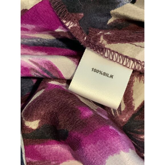 St. John SoCa Purple & Gray Floral Watercolor Sequin Bib Silk Top, Size Medium - Picture 8 of 9